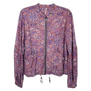 Free People | Paisley Print Light Weight Bomber Jacket Bell Sleeves Size S